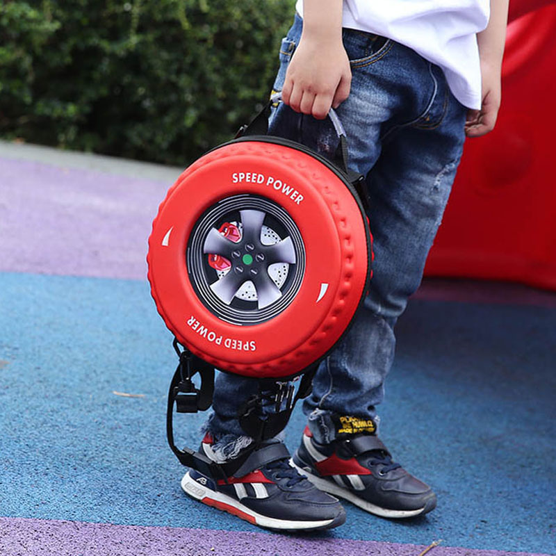 New-3D-Cartoon-Car-Tire-Shape-Backpack-Children-Zipper-Bag-Schoolbag