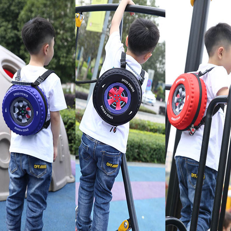 New-3D-Cartoon-Car-Tire-Shape-Backpack-Children-Zipper-Bag-Schoolbag-for-ABS-Material