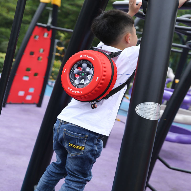 Car-Tire-Shape-Backpack-Children-Zipper-Bag-Schoolbag-for-ABS-Material-Red