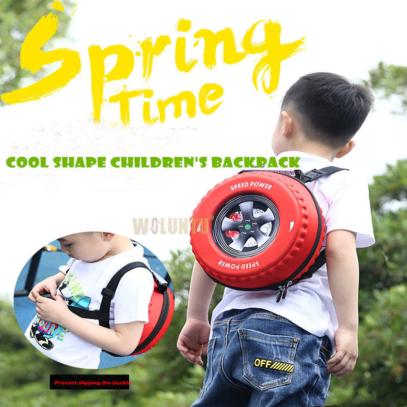 New-3D-Cartoon-Car-Tire-Shape-Backpack-Children-Zipper-Bag-Schoolbag-model-show