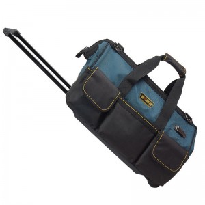 Rolling Tool Bag Heavy Duty Organizer Wide Opening Mouth With Two Wheels and Telescoping handle