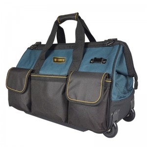 Rolling Tool Bag Heavy Duty Organizer Wide Opening Mouth With Two Wheels and Telescoping handle