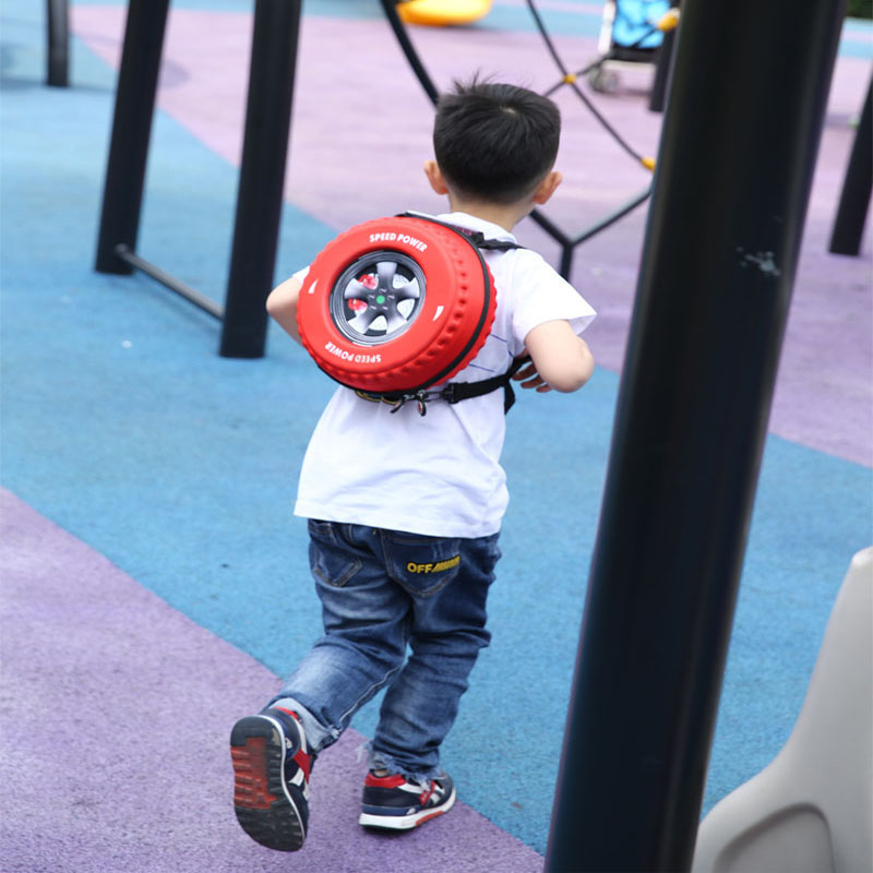 Cartoon-Car-Tire-Shape-Backpack-Children-Zipper-Bag-Schoolbag-for-ABS-Material-Red